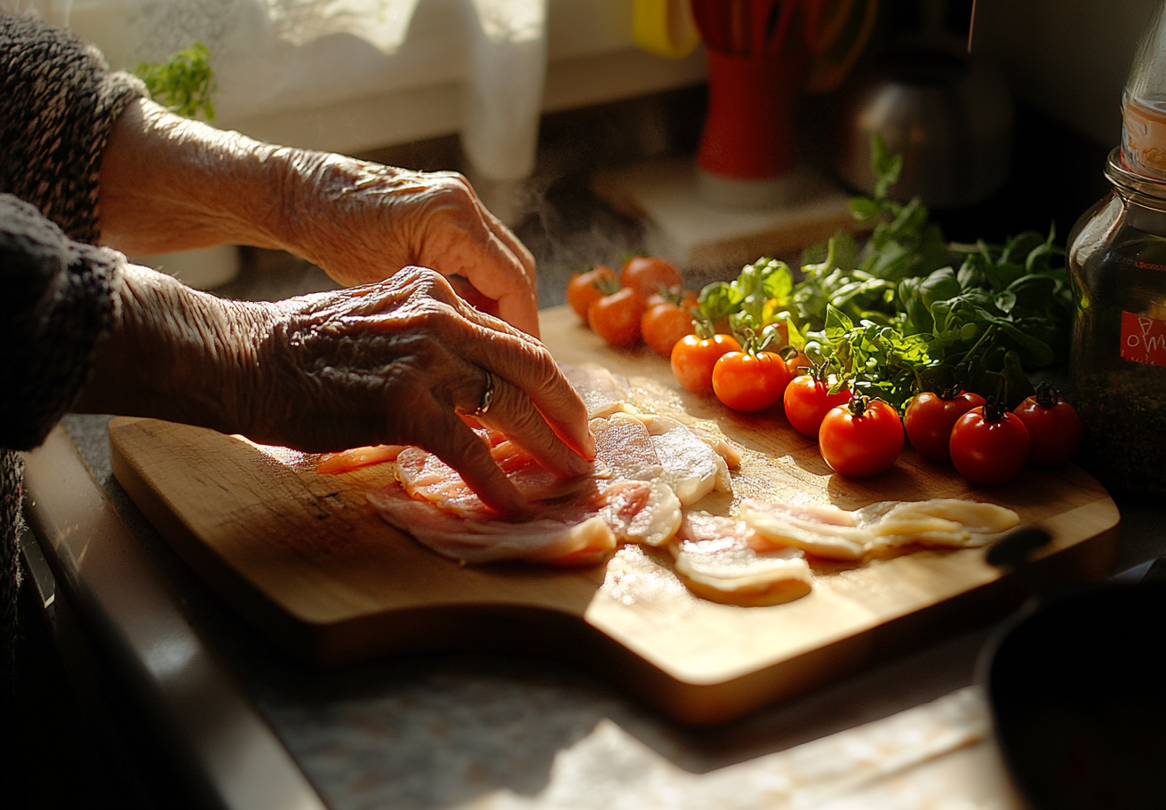 Старша жінка готує здорові продукти